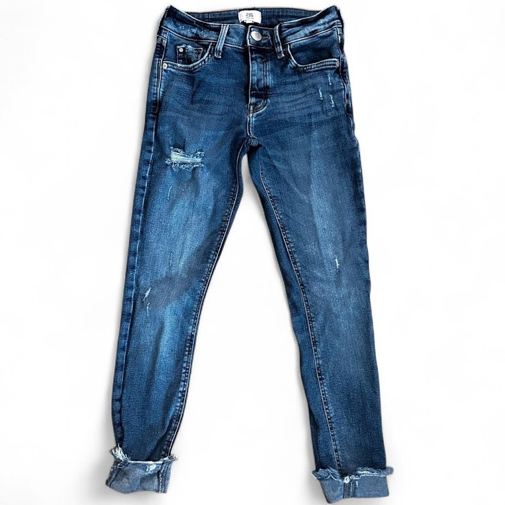 River Island Low rise blue petite denim jeans pants with distressed details